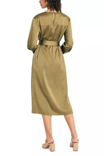 Luxely Y10214M Long Sleeve Belted Sheath Midi Shirt Dress with Pockets and Side Slits