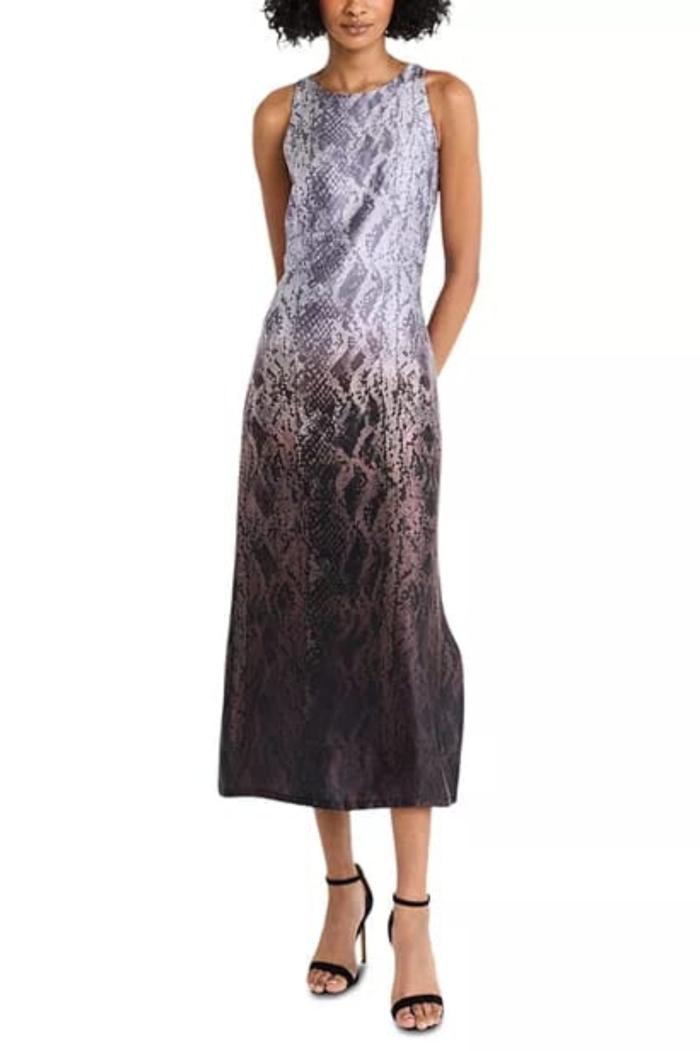Luxely Y10217M Snake Print Sleeveless High Neck Charmeuse Maxi Dress with Side Slit