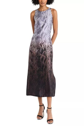 Luxely Y10217M Snake Print Sleeveless High Neck Charmeuse Maxi Dress with Side Slit