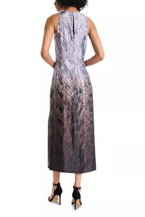 Luxely Y10217M Snake Print Sleeveless High Neck Charmeuse Maxi Dress with Side Slit
