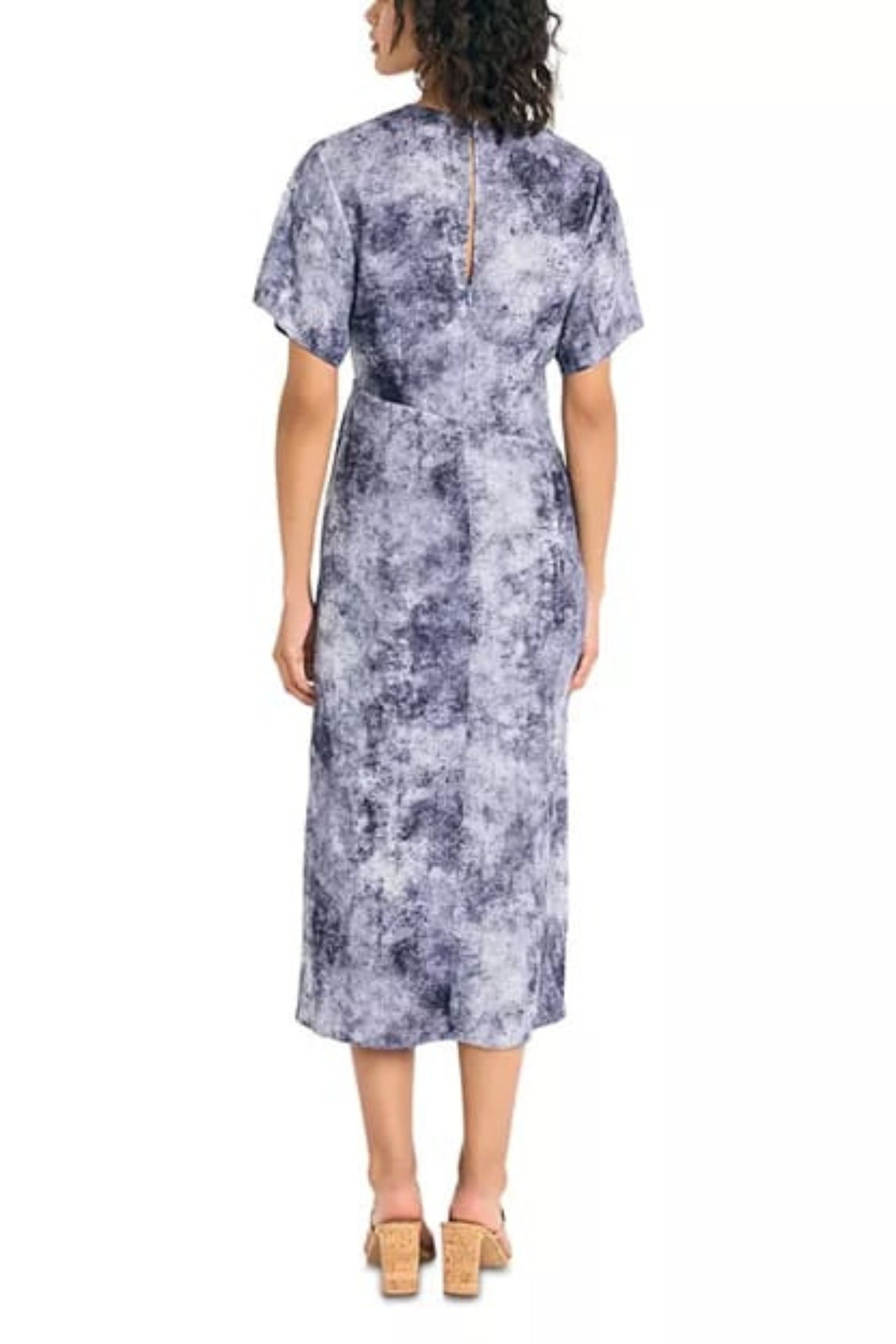 Luxely Y10236M Multi Splash Color Short Sleeve Chiffon Georgette Midi Dress with Slit