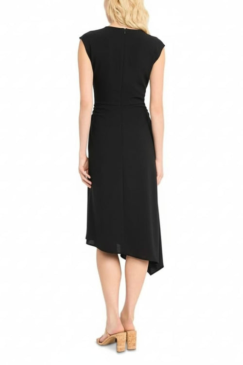 Luxely Y10237M Sleeveless V-Neck Asymmetrical Fit and Flare Midi Dress