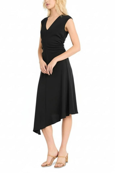 Luxely Y10237M Sleeveless V-Neck Asymmetrical Fit and Flare Midi Dress