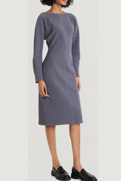 Luxely Y10241M Boatneck Batwing Long Sleeve Textured Jersey Midi Dress