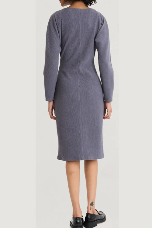 Luxely Y10241M Boatneck Batwing Long Sleeve Textured Jersey Midi Dress