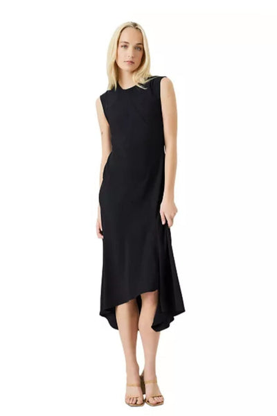 Luxely Y10245M Sleeveless Drop Waist Stretch Woven Hi-Lo Midi Dress with Front Slit