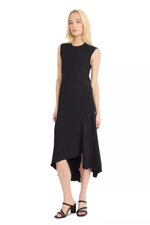 Luxely Y10245M Sleeveless Drop Waist Stretch Woven Hi-Lo Midi Dress with Front Slit
