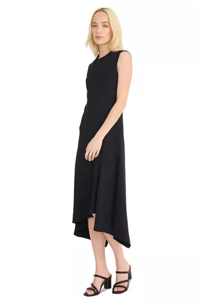 Luxely Y10245M Sleeveless Drop Waist Stretch Woven Hi-Lo Midi Dress with Front Slit
