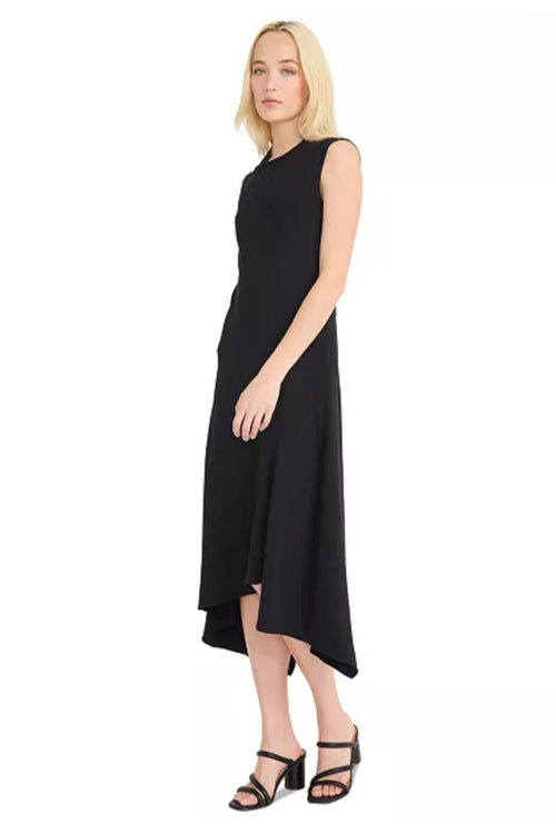 Luxely Y10245M Sleeveless Drop Waist Stretch Woven Hi-Lo Midi Dress with Front Slit