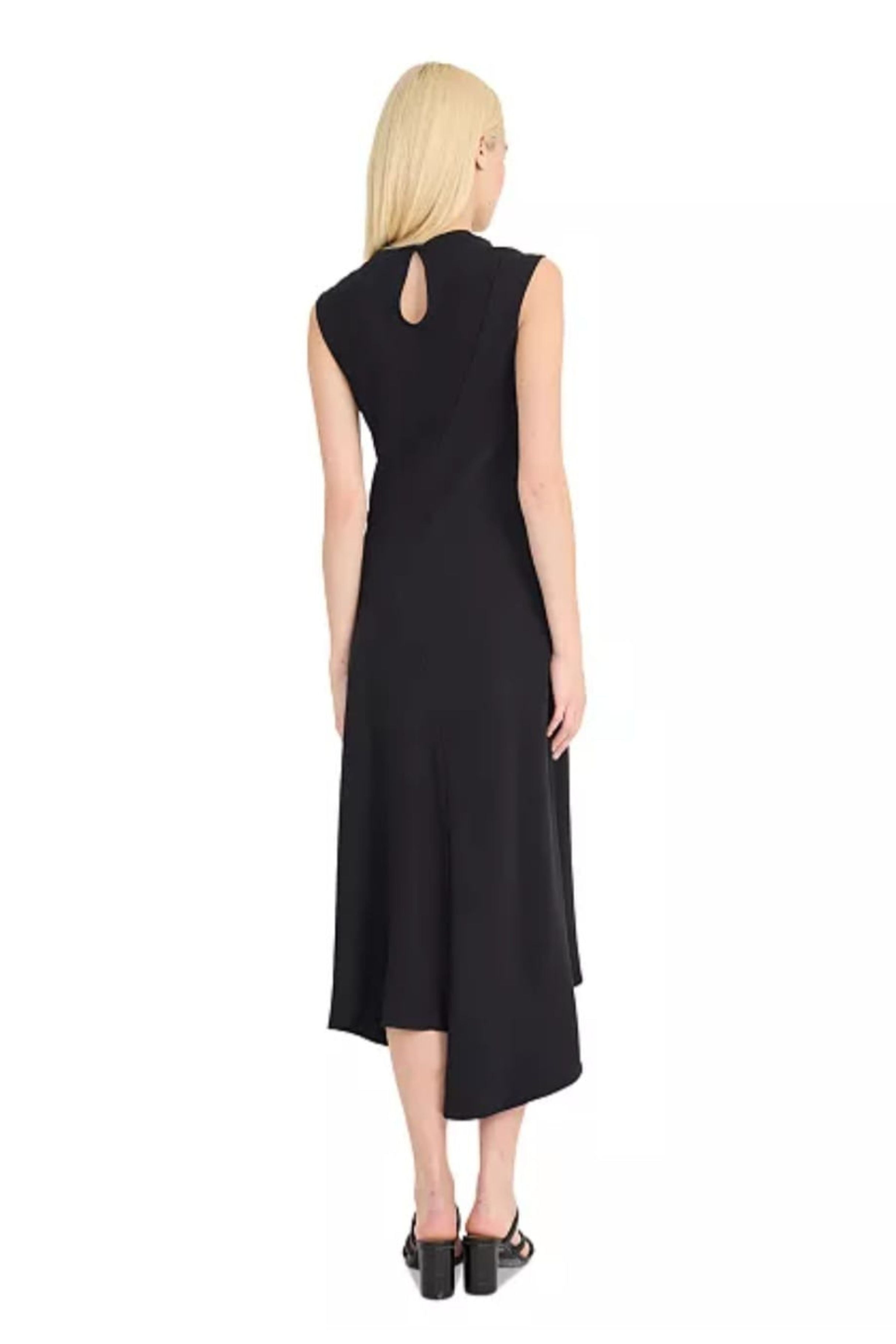 Luxely Y10245M Sleeveless Drop Waist Stretch Woven Hi-Lo Midi Dress with Front Slit