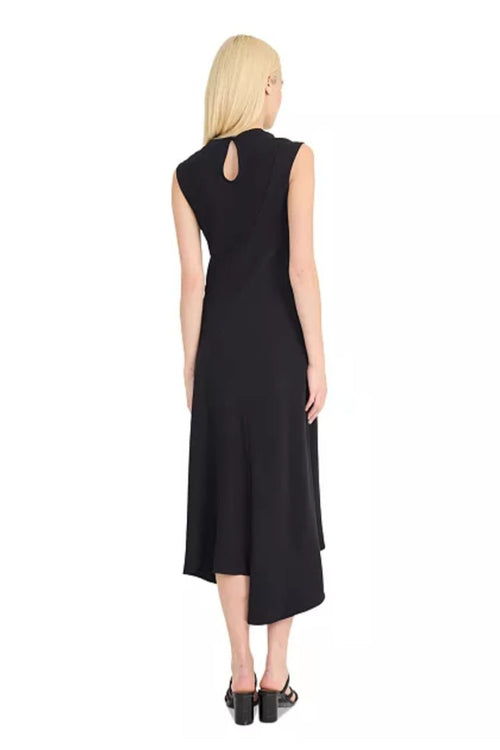 Luxely Y10245M Sleeveless Drop Waist Stretch Woven Hi-Lo Midi Dress with Front Slit