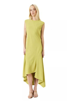 Luxely Y10245M Sleeveless Drop Waist Stretch Woven Hi-Lo Midi Dress with Front Slit