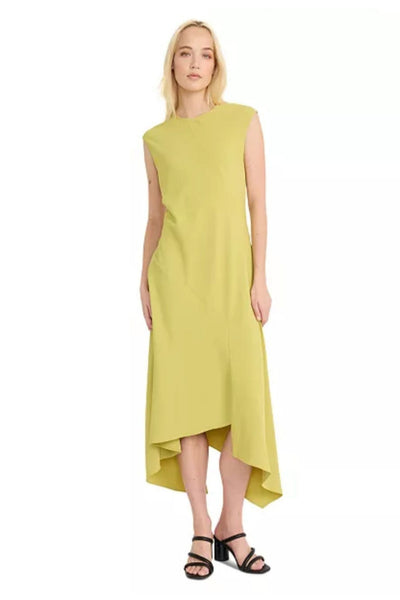 Luxely Y10245M Sleeveless Drop Waist Stretch Woven Hi-Lo Midi Dress with Front Slit