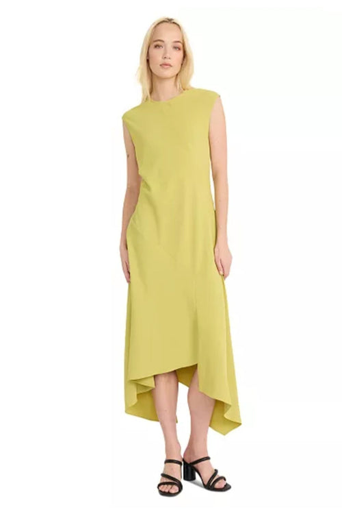 Luxely Y10245M Sleeveless Drop Waist Stretch Woven Hi-Lo Midi Dress with Front Slit