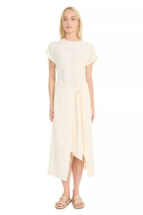 Luxely Y10266M Short Sleeve Wrap Style Stretch Woven Midi Dress with Tie Waist