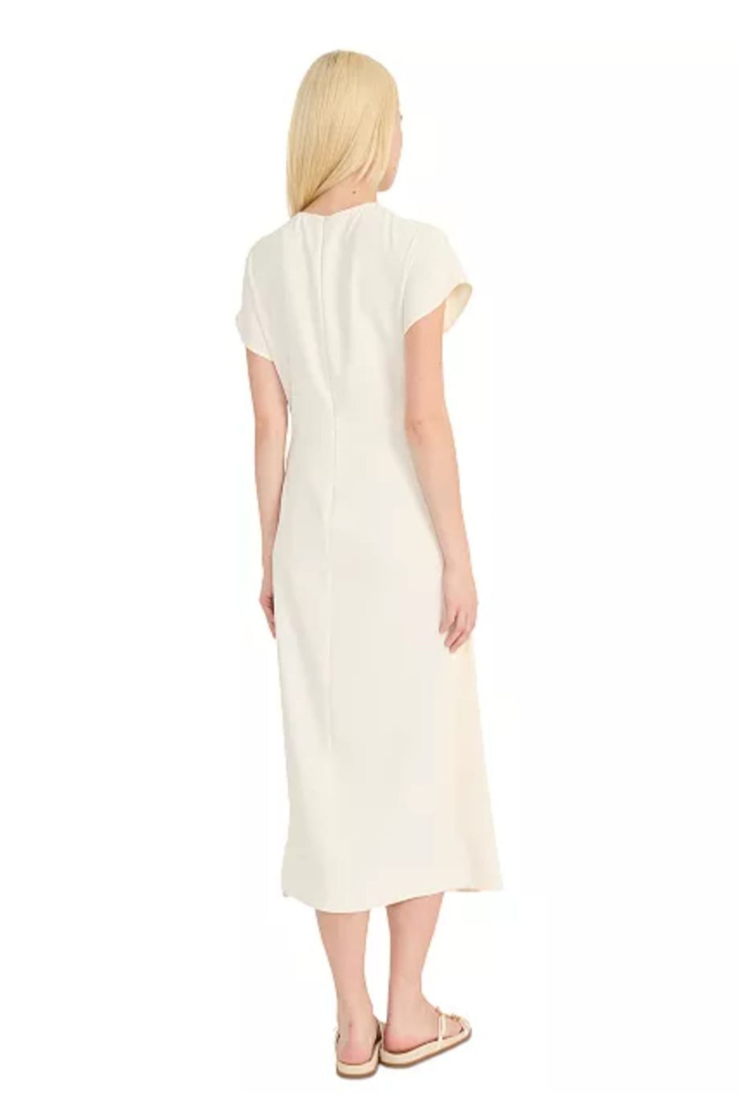 Luxely Y10266M Short Sleeve Wrap Style Stretch Woven Midi Dress with Tie Waist