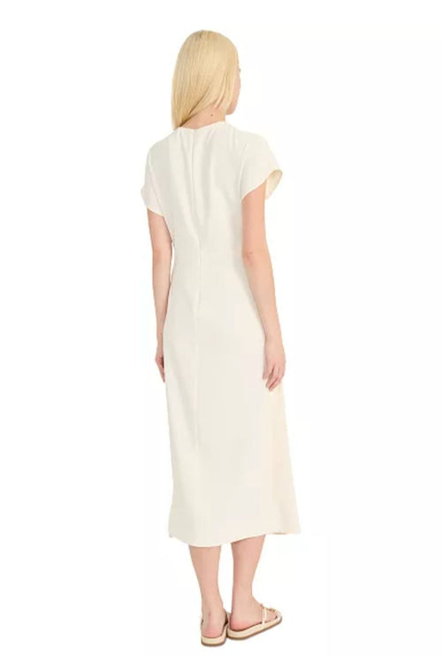 Luxely Y10266M Short Sleeve Wrap Style Stretch Woven Midi Dress with Tie Waist