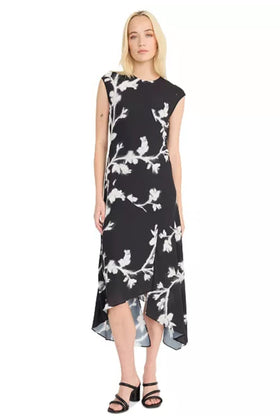 Luxely Y10270M Floral Print Sleeveless Drop Waist Chiffon Georgette Hi-Lo Midi Dress
