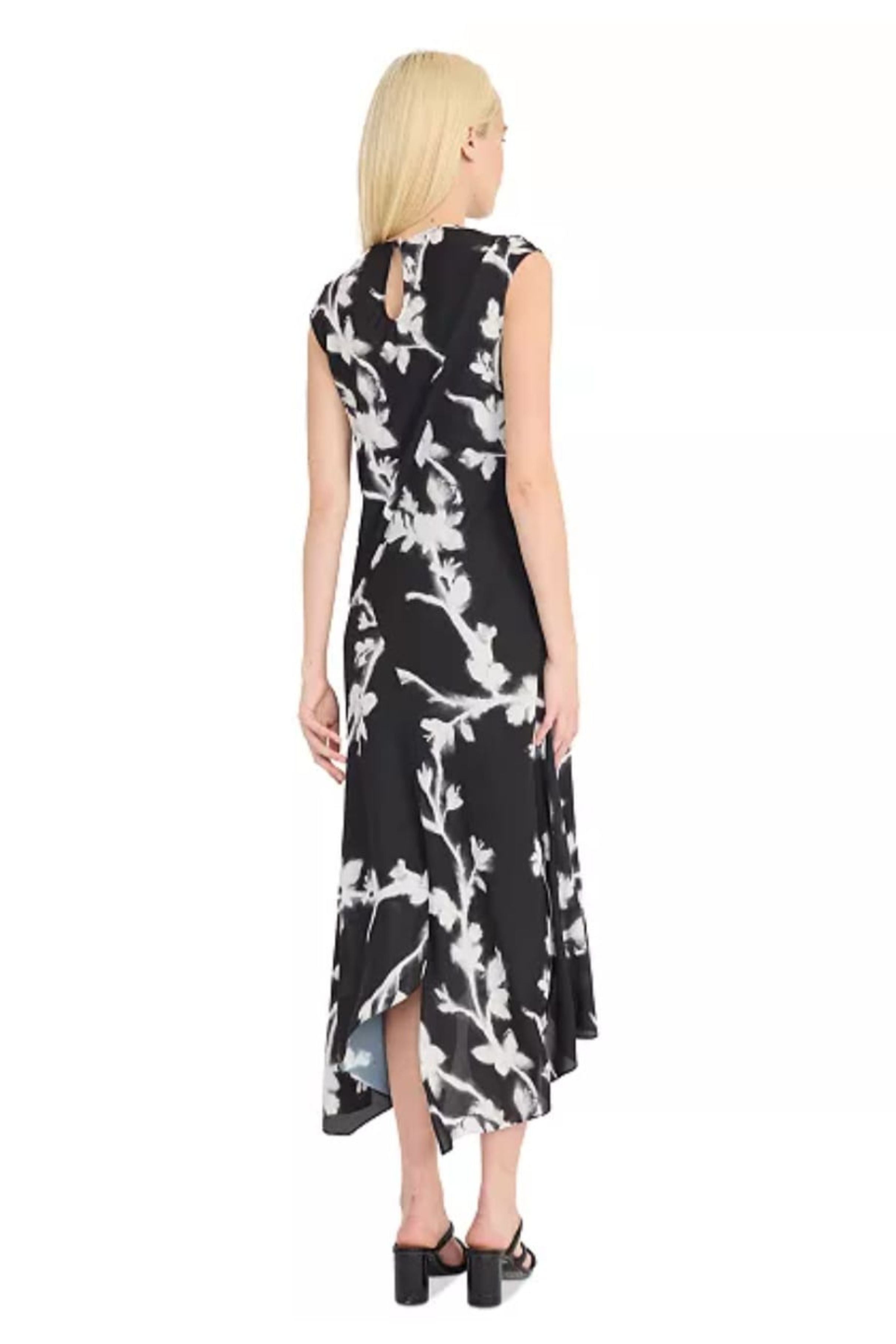 Luxely Y10270M Floral Print Sleeveless Drop Waist Chiffon Georgette Hi-Lo Midi Dress