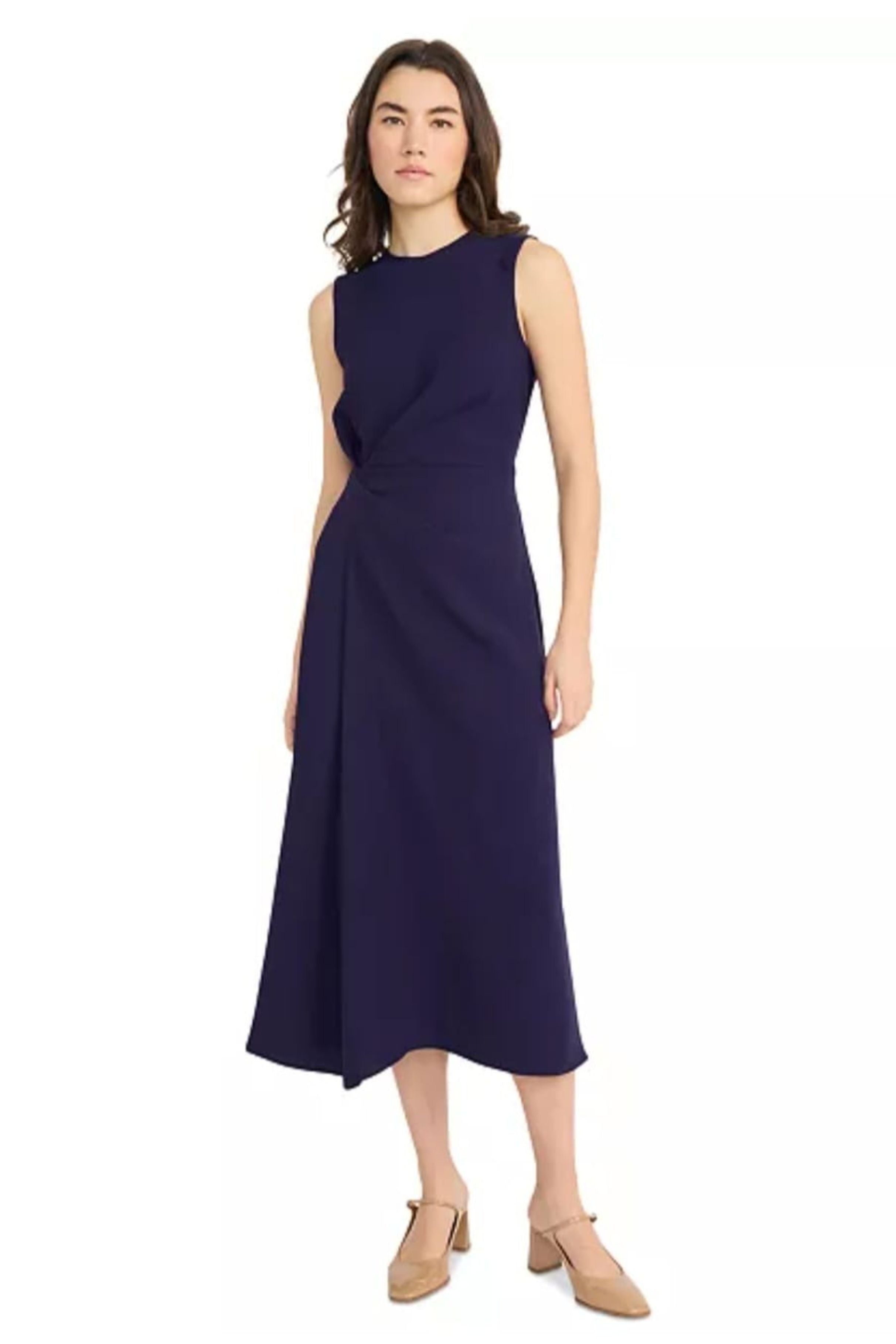 Luxely Y10282M Sleeveless Pleated Woven Crepe Sheath Midi Dress