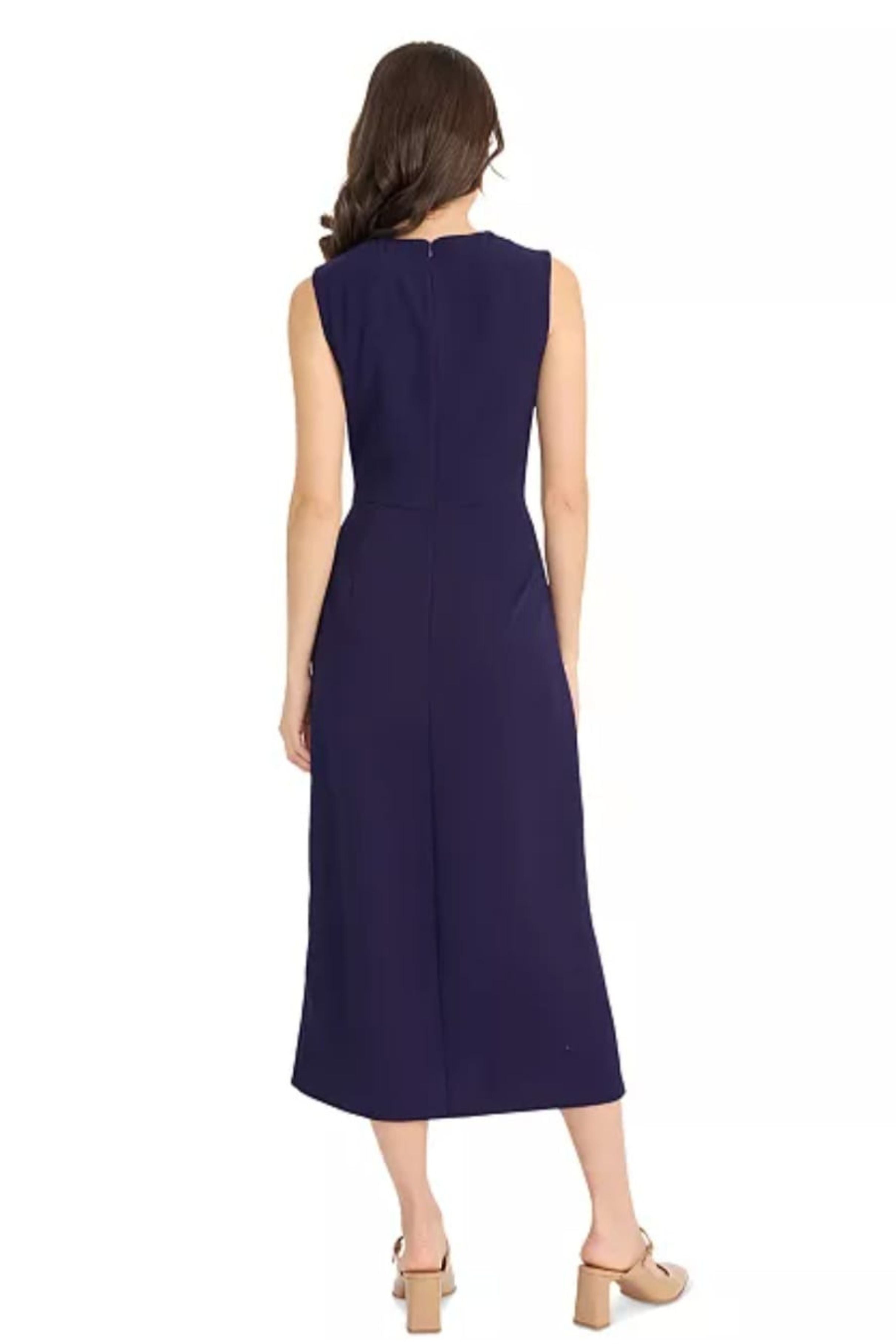 Luxely Y10282M Sleeveless Pleated Woven Crepe Sheath Midi Dress