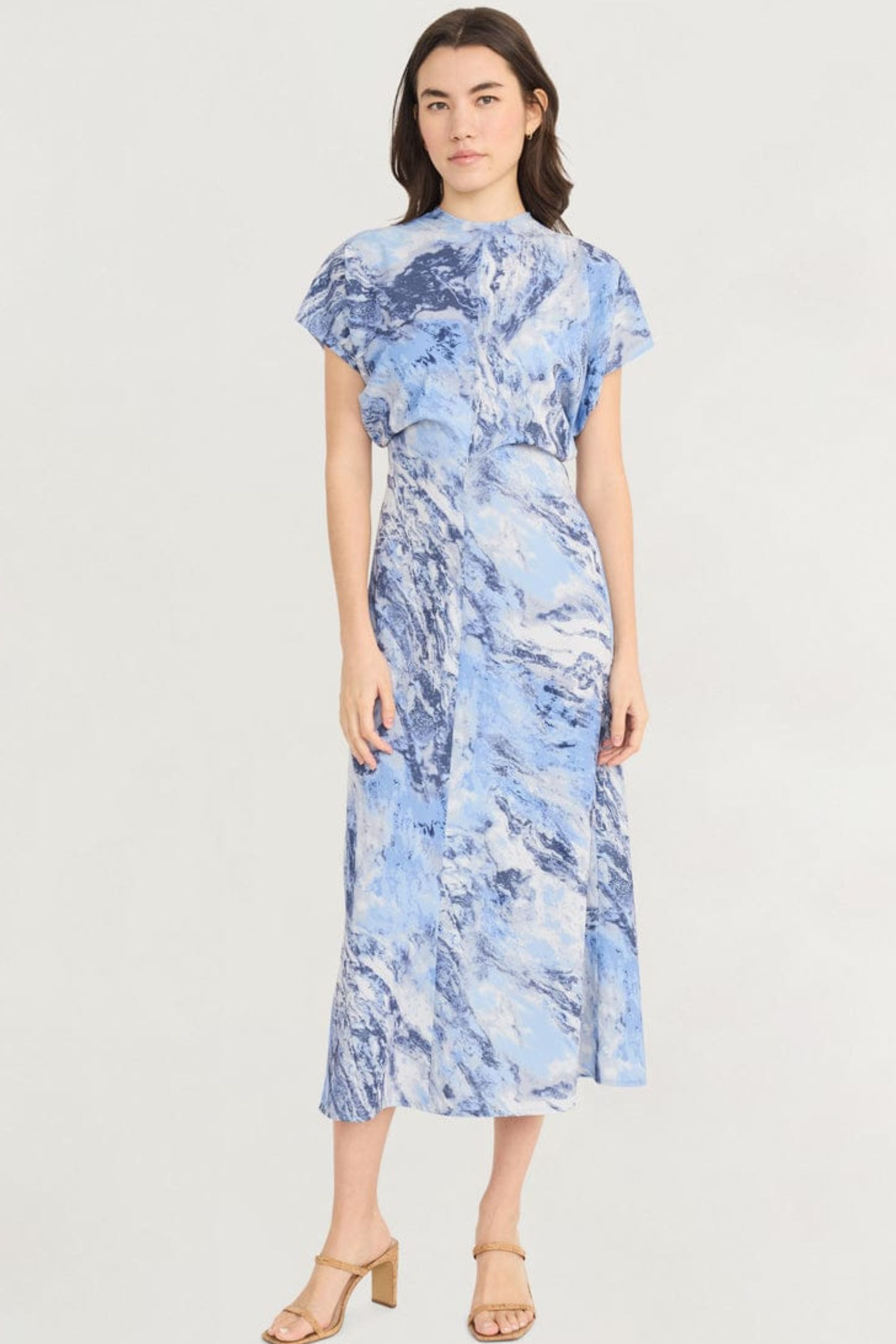 Luxely Y10286M Multi Color Short Kimono Sleeve Silky Woven Maxi Dress
