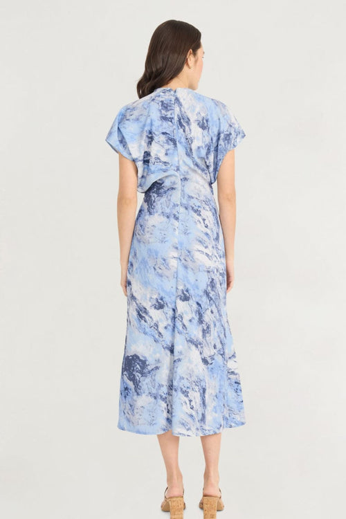 Luxely Y10286M Multi Color Short Kimono Sleeve Silky Woven Maxi Dress