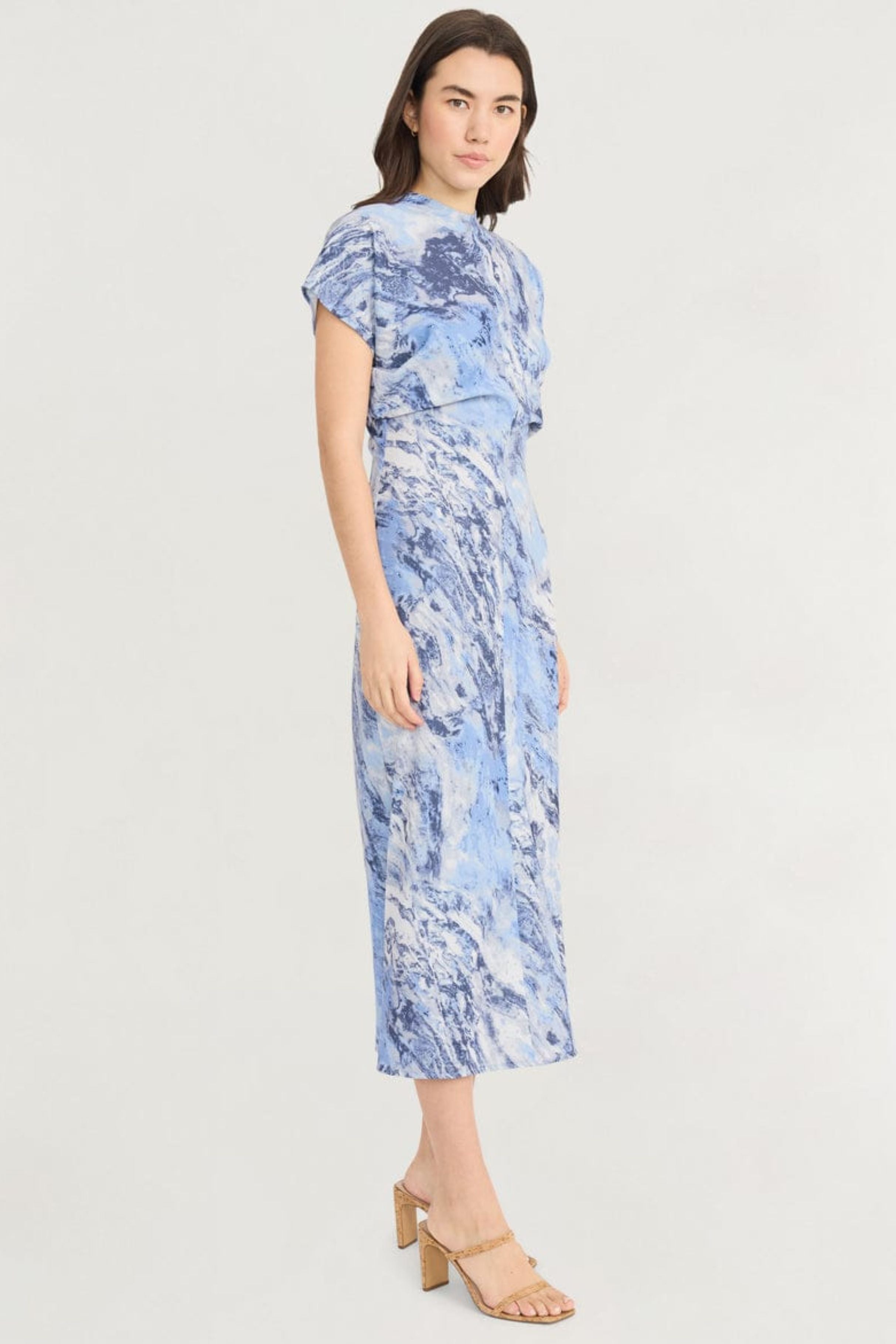 Luxely Y10286M Multi Color Short Kimono Sleeve Silky Woven Maxi Dress