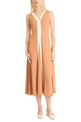 Luxely Y10302M V-Neck Color Block Sleeveless Fit and Flare Midi Dress