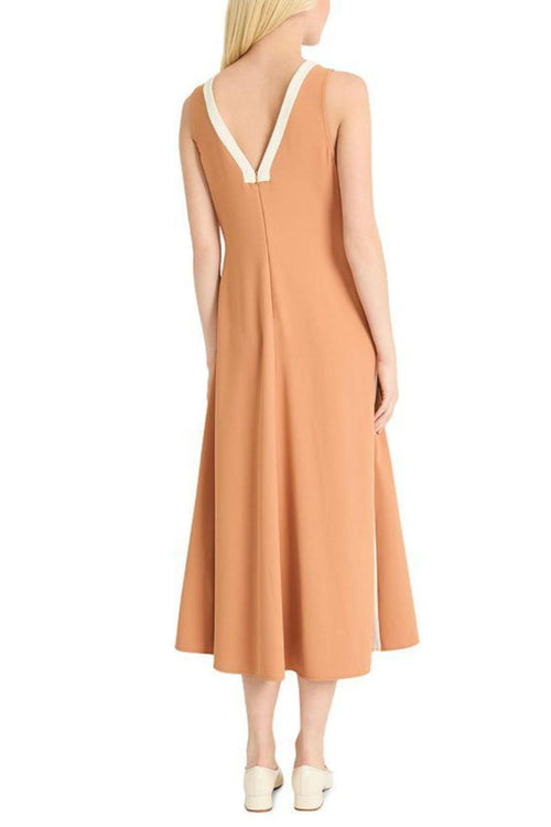 Luxely Y10302M V-Neck Color Block Sleeveless Fit and Flare Midi Dress