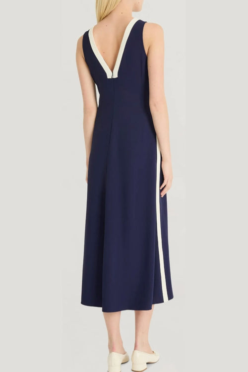 Luxely Y10302M V-Neck Color Block Sleeveless Fit and Flare Midi Dress