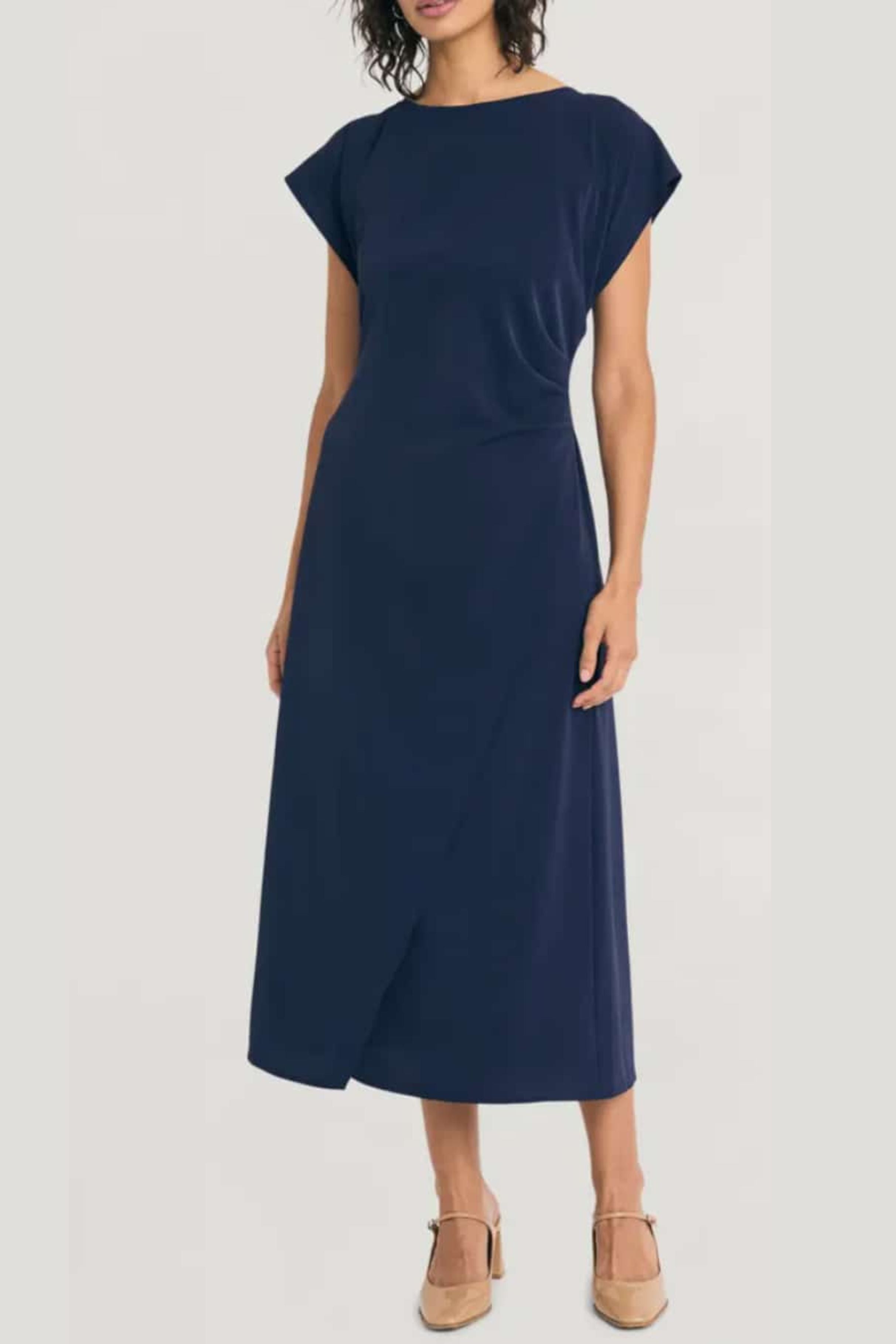Luxely Y10316M Cap Batwing Sleeve Sheath Maxi Dress with Side Pleat Detail
