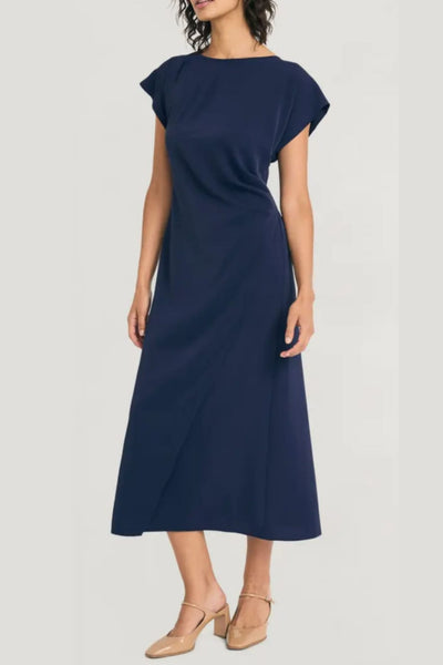 Luxely Y10316M Cap Batwing Sleeve Sheath Maxi Dress with Side Pleat Detail
