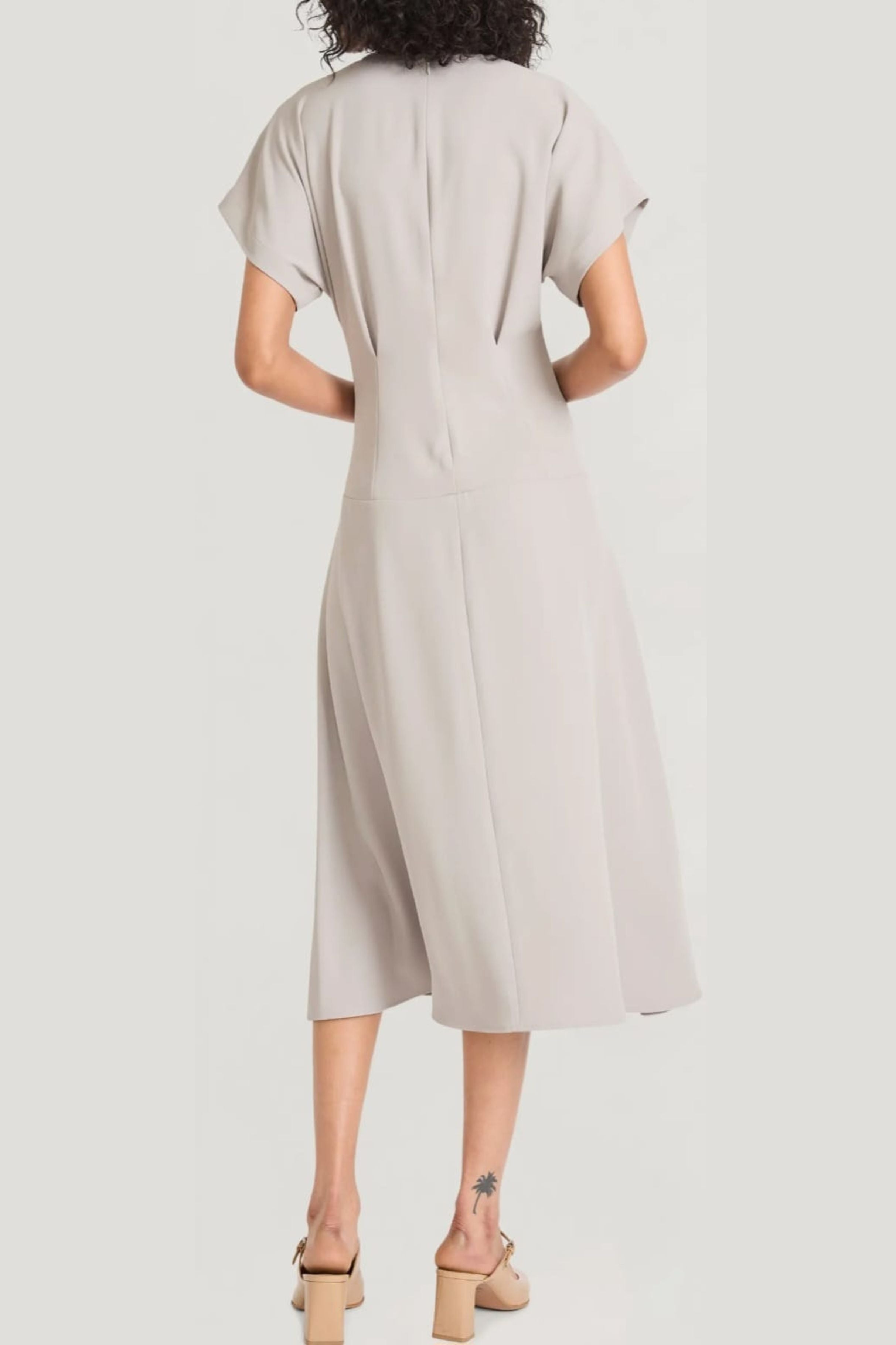 Luxely Y10334M Short Sleeve Drop Waist Midi Dress with Batwing Sleeves and Pleat Detail