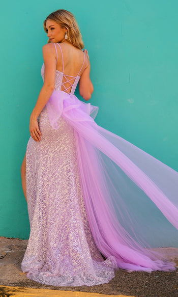 Nox Anabel Y1475: Chic Glitter-Print Long Prom Dress with Overskirt