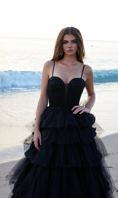 Nox Anabel Y1545 Black Chic Tiered Ruffle Prom Ball Gown