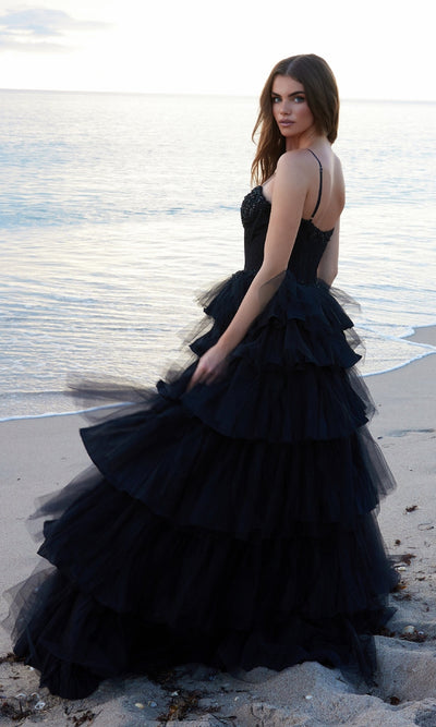 Nox Anabel Y1545 Black Chic Tiered Ruffle Prom Ball Gown