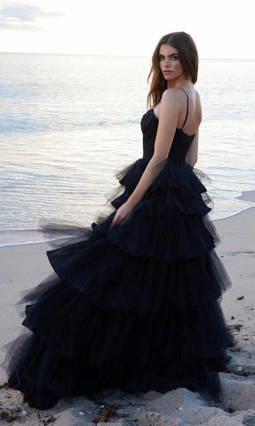 Nox Anabel Y1545 Black Chic Tiered Ruffle Prom Ball Gown