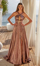 Vestido de fiesta largo plisado metálico Nox Anabel Y1548