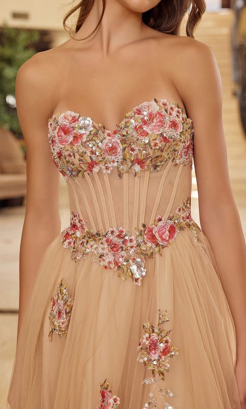 Nox Anabel Y1803 Strapless Floral Applique A-Line Dress