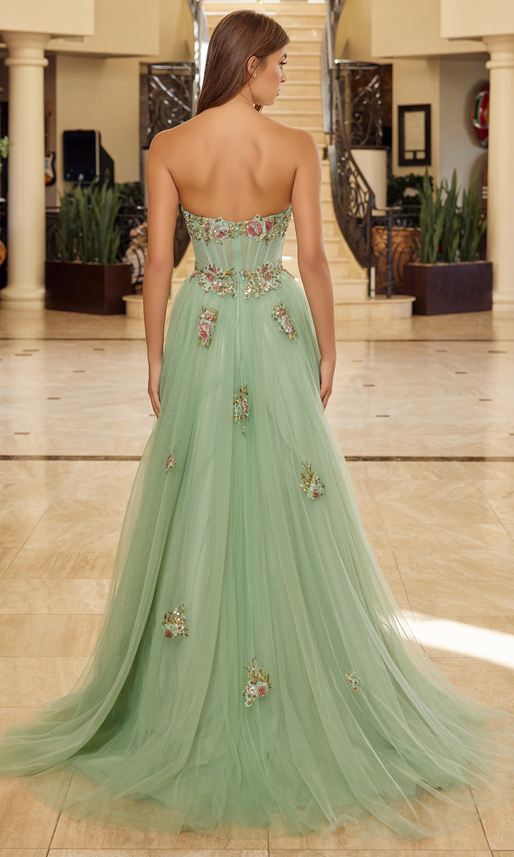 Nox Anabel Y1803 Strapless Floral Applique A-Line Dress