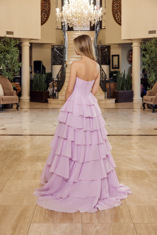 Nox Anabel Y1806 Strapless Beaded A-Line Long Corset Evening Gown with Train