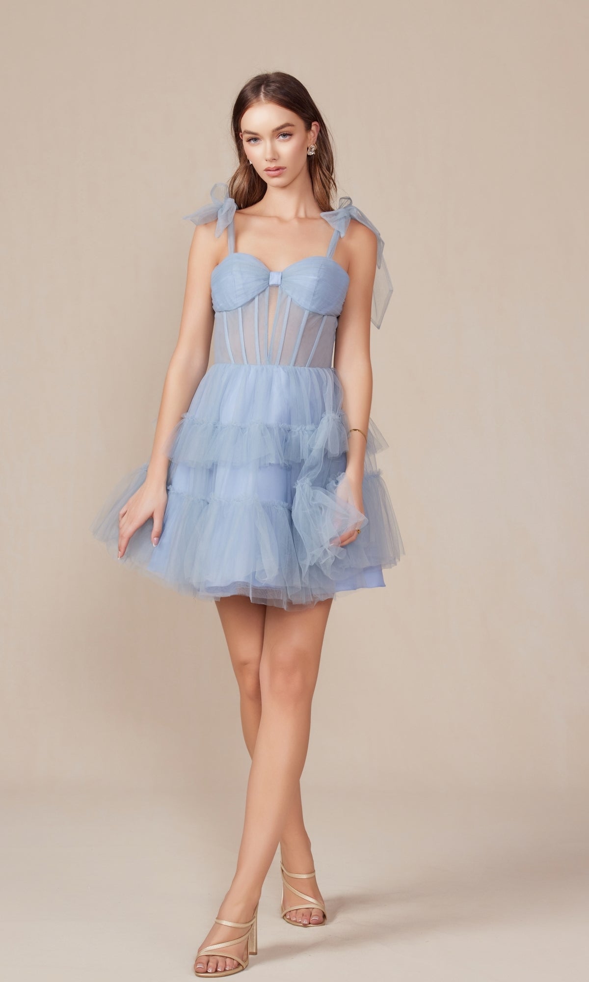 Vestido corto estilo hoco Y858 con lazo en los hombros y volantes