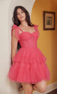 Short A-Line Hoco Dress Y858 with Shoulder Tie & Ruffles