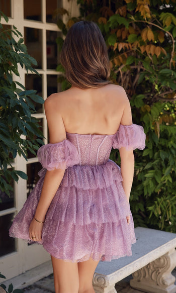 Nox Anabel Y860: Chic Strapless Short Purple Glitter Hoco Dress
