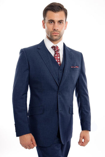 Men's Indigo Wool Suit with Vested Design
