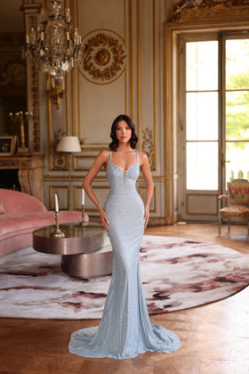 Chic and Holland AR330596 Sweetheart Spaghetti Strap Beaded Sheath Prom Gown