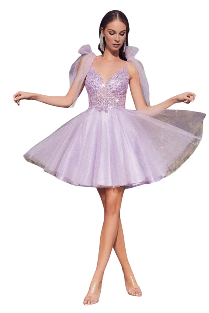 A-Line Dress 2025 Adorned Deep V-Neck Evening Gown - Lavender / XXS - Prom