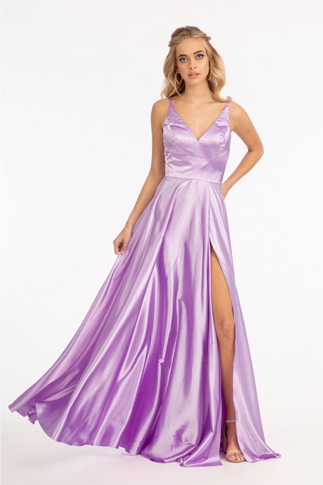 A-line Satin Long Evening Gown - LILAC / XS