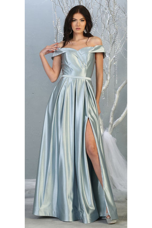 A-line Metallic Formal Unique Dress - DUSTY BLUE / 4